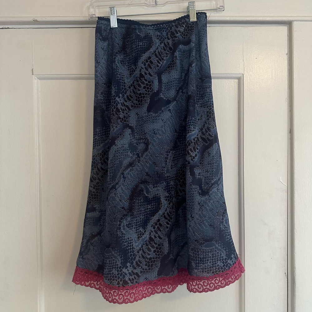 Y2K snake print skirt with lace trim